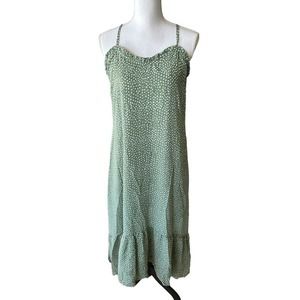 Women Sleeveless Adjustable Back Dress Sage‎ Green White Dot Small Lined